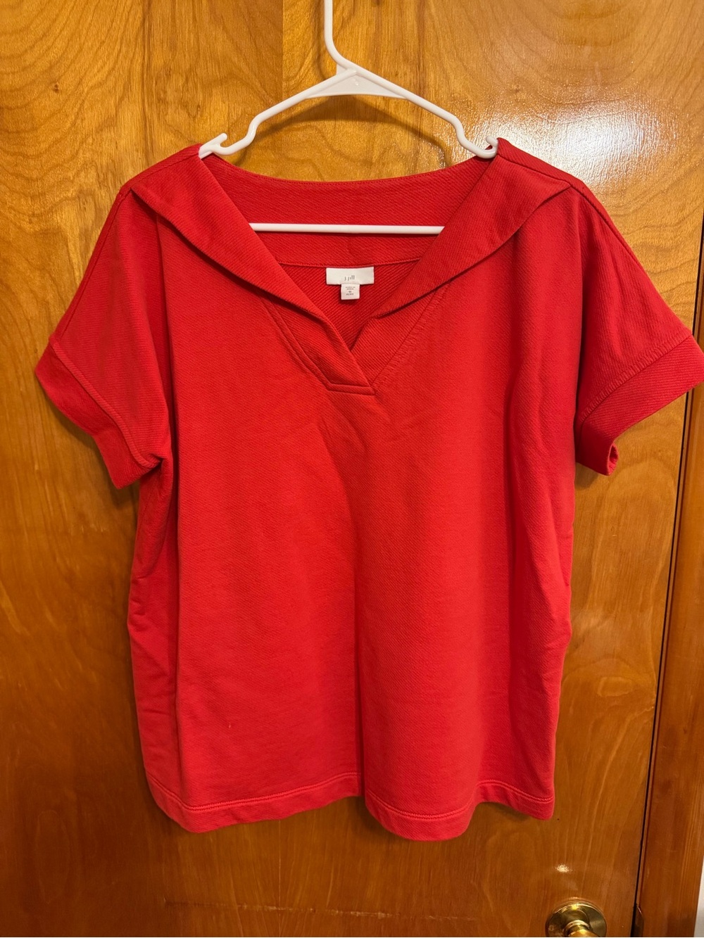 J. Jill Red V-Neck Sailor Collar Short Sleeve Top